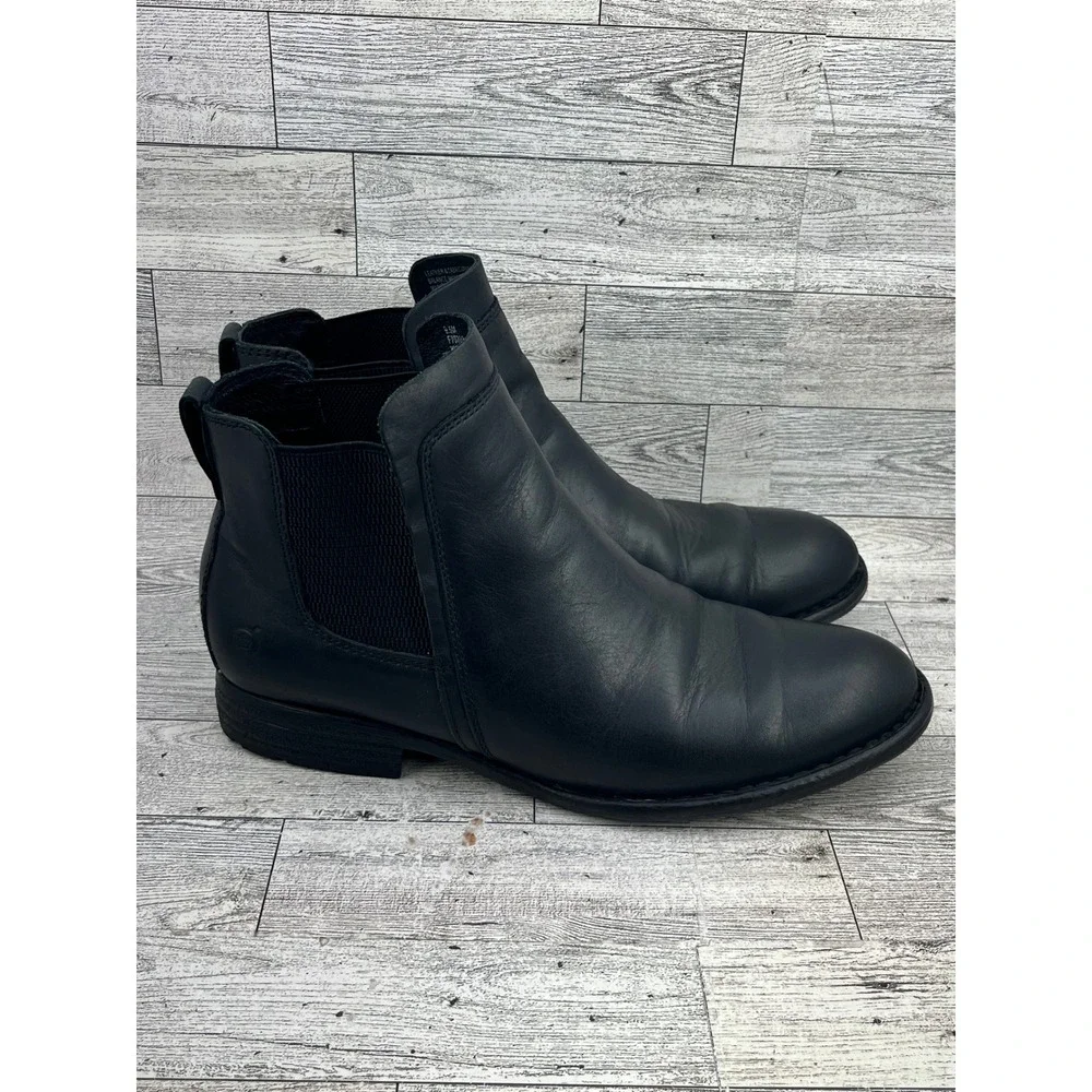 Born‎ Kerri Black Leather Chelsea Ankle Boots Women Size 9.5 M Low Block Heel